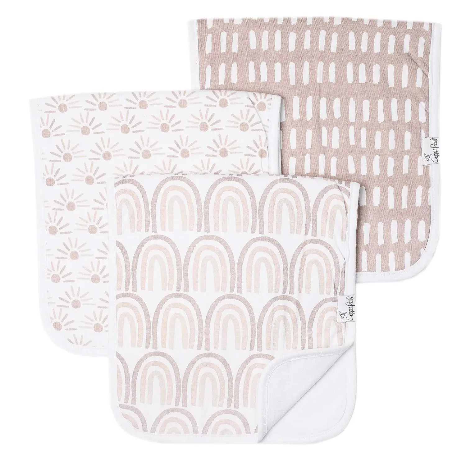 Copper Pearl Baby Burp Cloths, Trifold Triple-Layer Premium Absorbent 21''x10'' Large Size, 3-Pack Bliss Gift Set for Infants