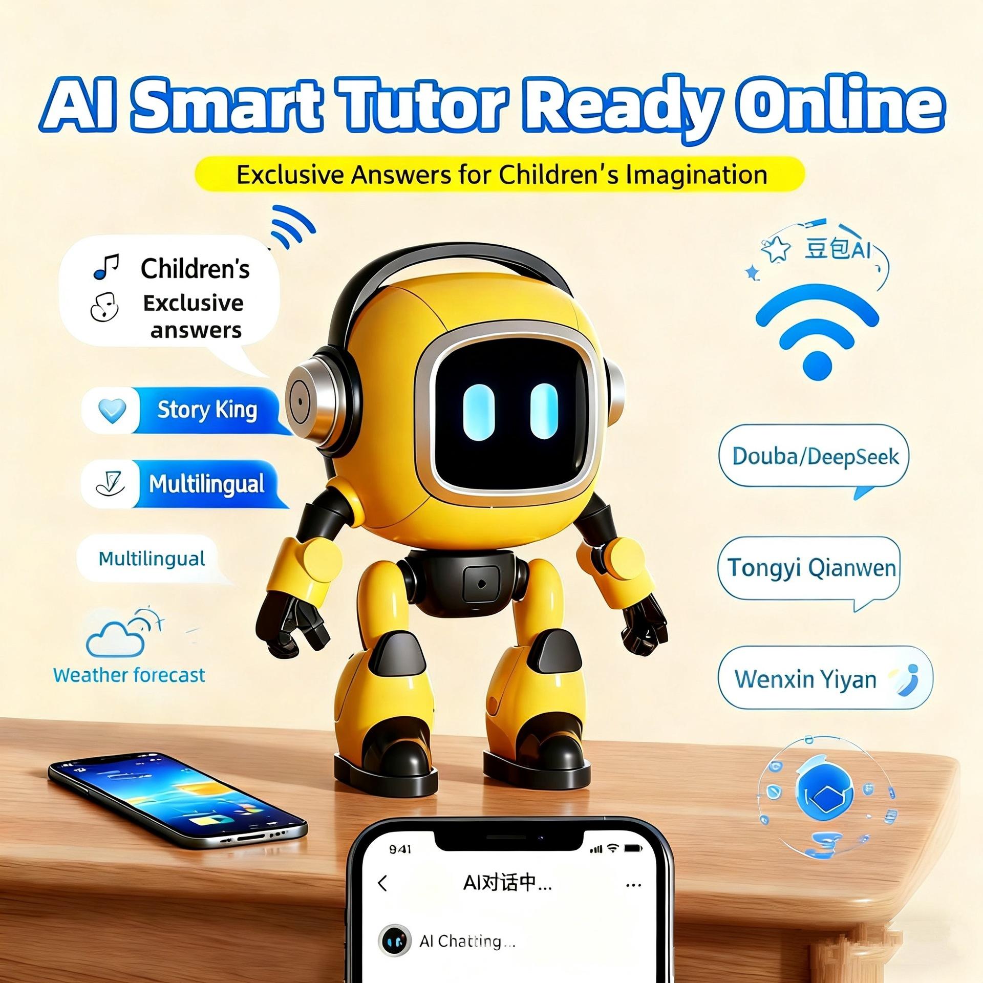 Kids AI Smart Talk Robot with DeepSeek LLM & Doubao AI, Voice Activated Desktop Educational Toy, Interactive Learning Story Telling Playmate, Best Easter Gift for Kids to Boost Curiosity, Imagination & Language Skills