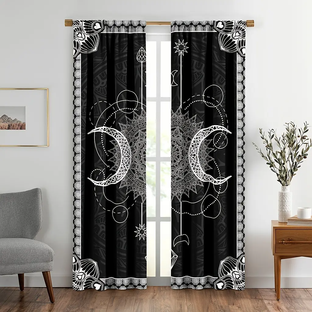 2 pieces of sun and moon curtains, constellation darkening curtains, Gothic Bohemian Mandala blackout curtains, suitable for living rooms, bedrooms, kitchens, bathrooms, home decoration, room decoration