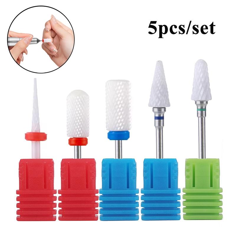 5pcs/set Ceramic Nail Drill Bits, Cross-Cut Nail Art Tools for Manicure & Pedicure, Essential Accessories for Nail Care