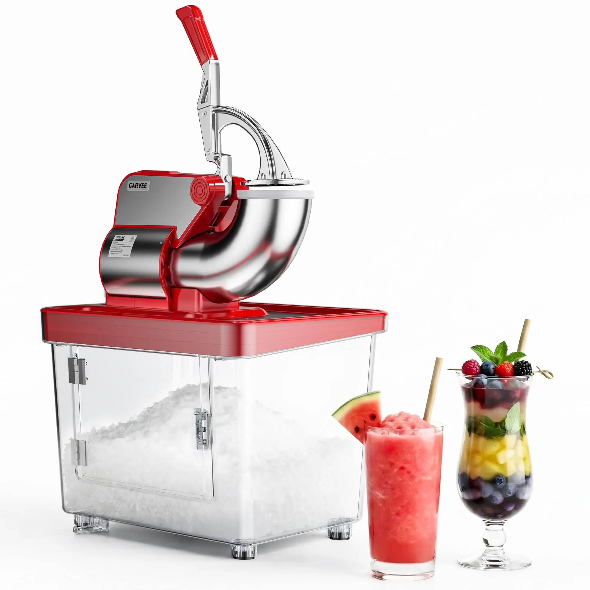 Garvee Commercial Electric Ice Crusher & Shaved Ice Machine, 750LBS/H 350W Portable Snow Cone Maker with 4 Stainless Steel Blades, 8.98Gal Basket, Adjustable Ice Texture, ETL Listed for Home & Business