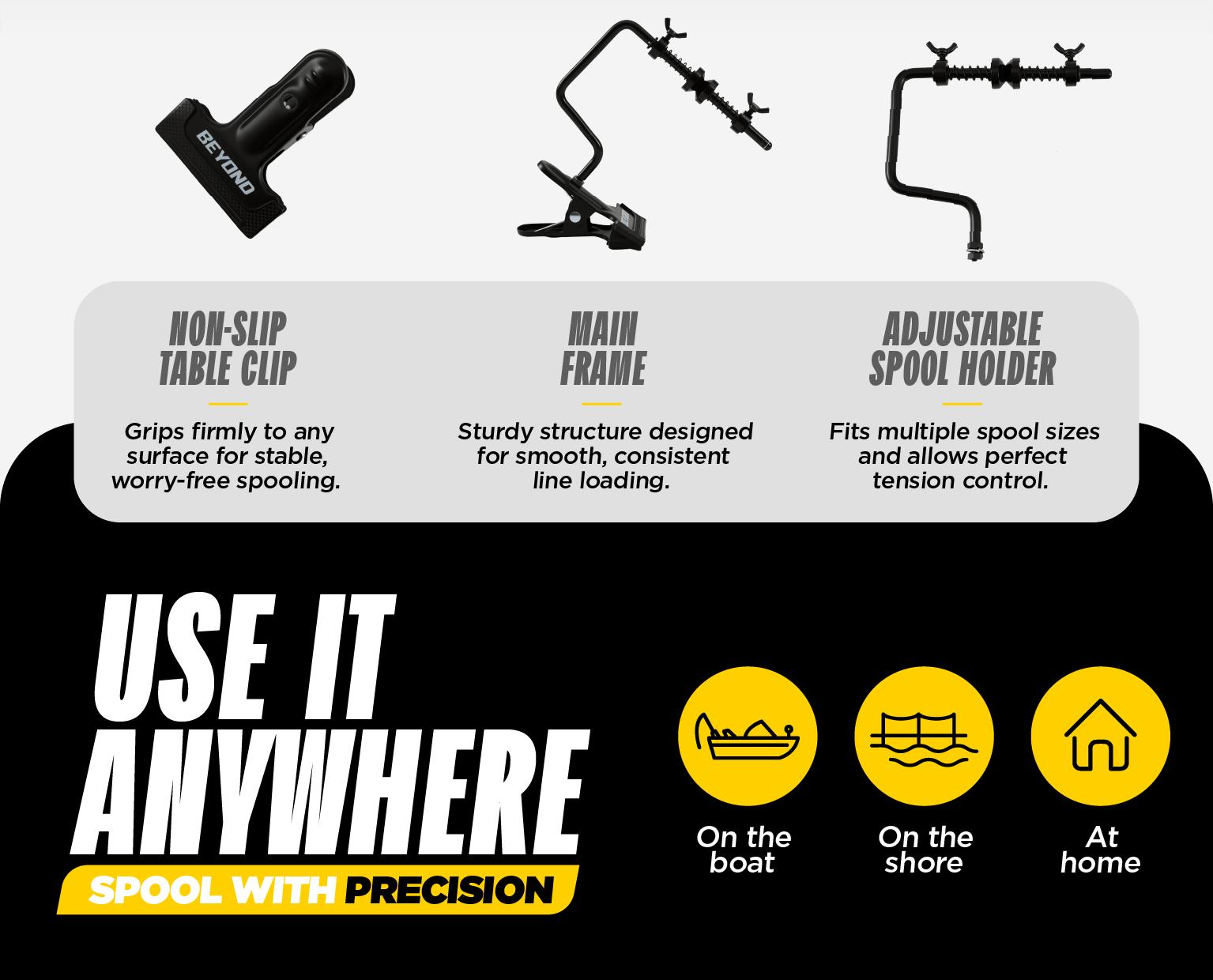 Beyond Braid EZ Fishing Line Spooler – Portable Table Mounted Reel Spooler for Spinning & Baitcasting Reels – Adjustable to Fit Multiple Size Spools of Fishing Line Beyond Braid EZ Fishing Line Spooler – Portable Table Mounted Reel Spooler for Spinning & Baitcasting Reels – Adjustable to Fit Multiple Size Spools of Fishing Line