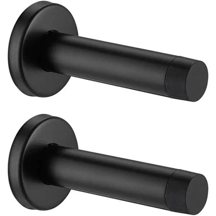 Door Stopper Black, 304 Stainless Steel Thicken 1mm Sound Dampening Door Stop Bumper Wall Protetor 2 Pack, Matte Black, DSB5-PB-P2