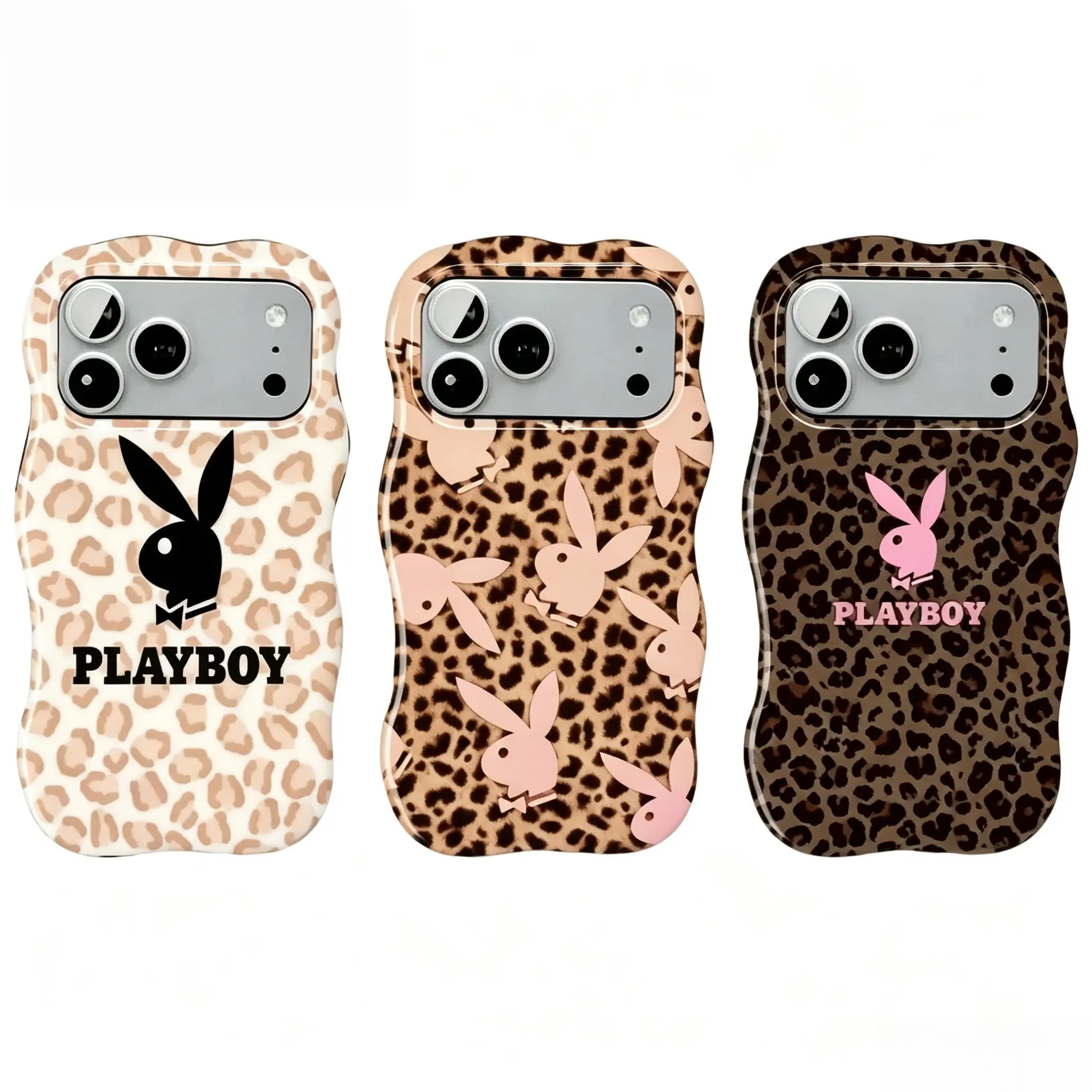 Playboy Y2K Leopard Print Phone Case — Cute pink rabbit logo and cheetah pattern protective case; compatible with iPhone 11–17 Pro Max/Plus series and Samsung Galaxy S23–S25 series.