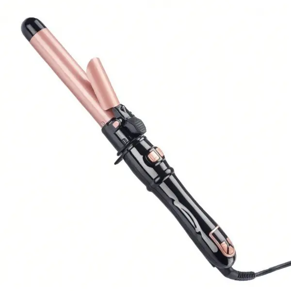Lady 28mm Rose Gold US Standard Automatic Rotating Curling Iron - Salon-Grade Plugged-In No-Damage Auto Hair Curler with Aluminum Handle, Left/Right Rotate, LCD Temp Control, Lazy-Use Design for Holiday Parties, Gifting, All Hair Types, Rose Gold Us Stand