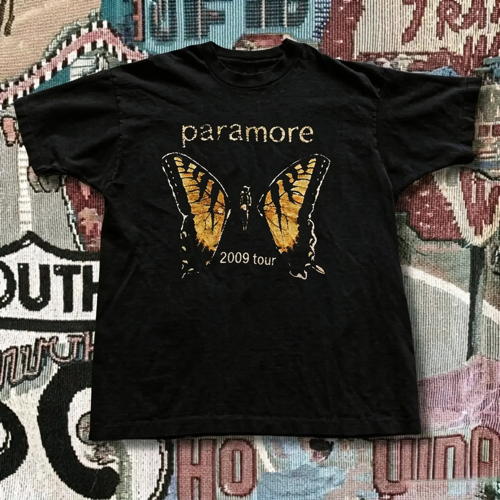 Paramore 2009 Tour Butterfly Vintage Dark Brown Tee Retro Rock Band Unisex Short Sleeve Tops