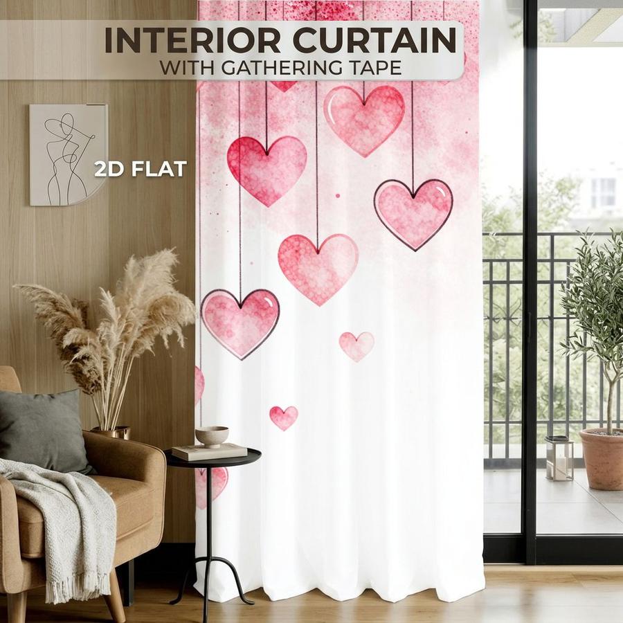 2Pcs Romantic Pink Heart Pattern Sun Blocking Curtains Digital Printed Rod Pocket, Window Treatment For Bedroom Office Kitchen Living Room Study Home Decor