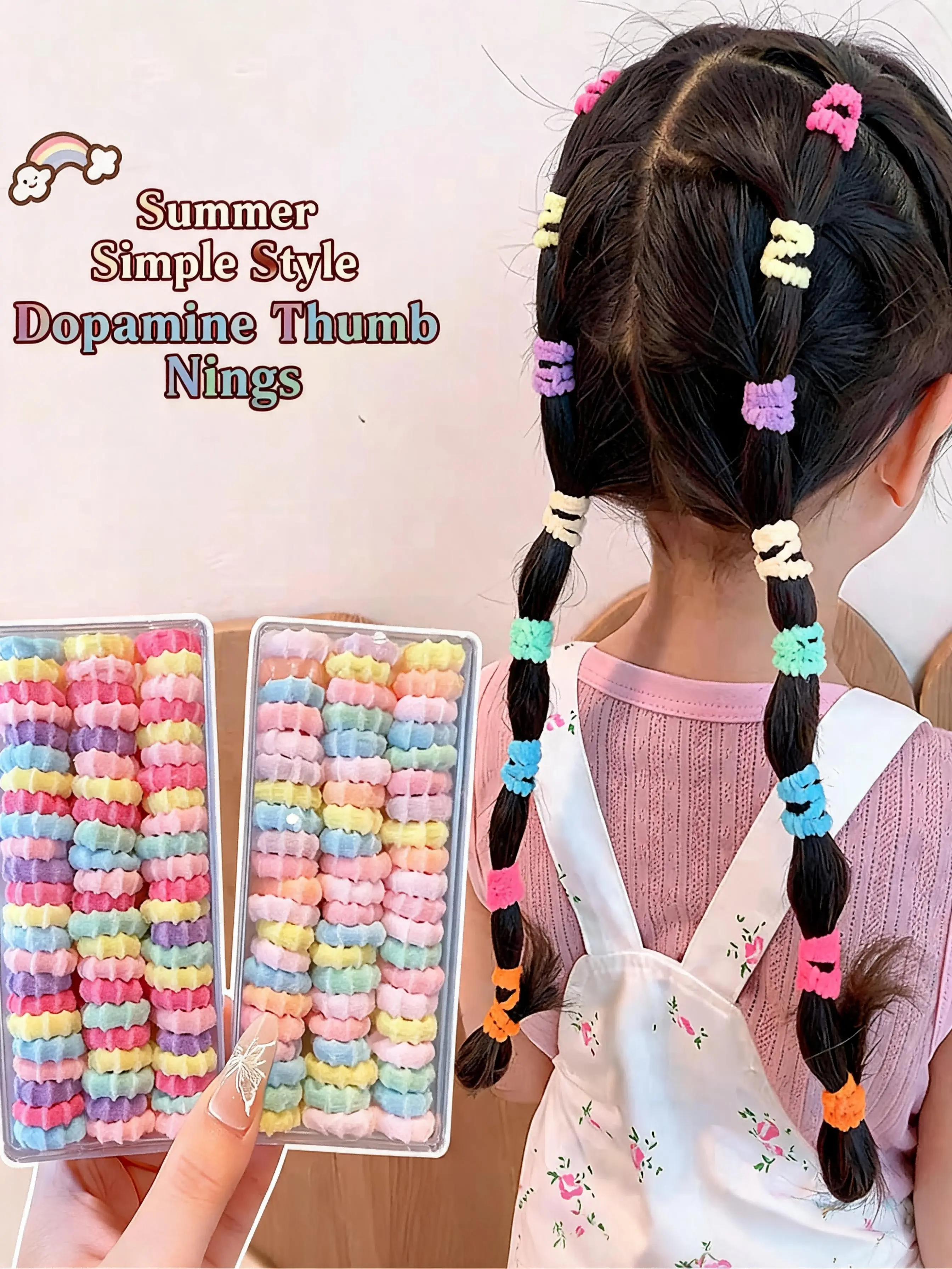 Summer Mini Knit Hair Ties Box Set, Gentle Small Thumb Bands, Girls' Braiding Special, Soft Polyester Baby Headwear, All Seasons