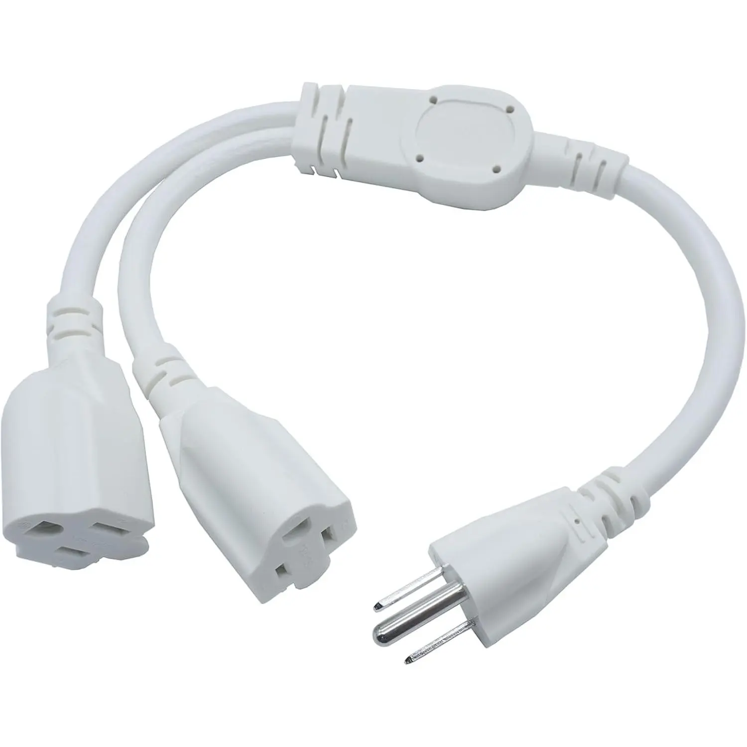 3 Prong Extension Cord Splitter, Indoor Outdoor 1.5 FT Power Cord Splitter 1 to 2, SJT 16AWG  Extension Cord Outlet Splitter for  Office Appliance, LED Stage Light, White