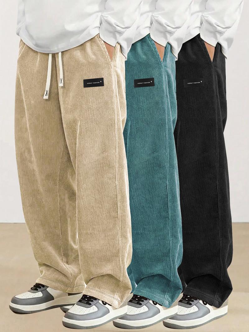 Men's 3-Pack Everyday Corduroy Joggers - Couples Matching Design, Elastic Drawstring Waist Pockets Straight-Leg Pants