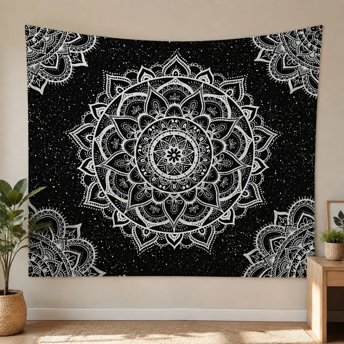 Black and White Mandala Tapestry Wall Hanging - Intricate Boho-Gothic Artwork, Polyester Multi-Size Indoor/Outdoor Home Decor Backdrop, Machine Wash Ideal Gift for Bedroom Dorm