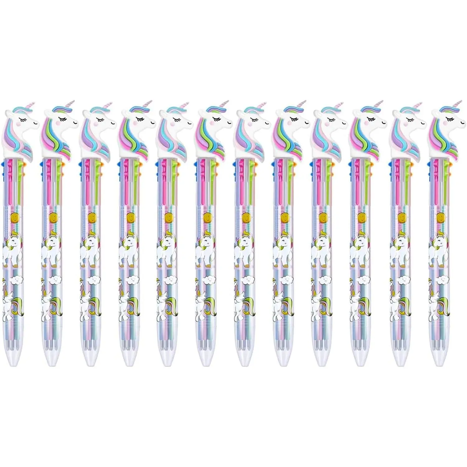 12 Multicolor Ballpoint Pen Retractable Gel Pen Unicorn Shuttle Pens Liquid Ink Pens Set Pen Supplies Office Gifts 6-Color-In-1