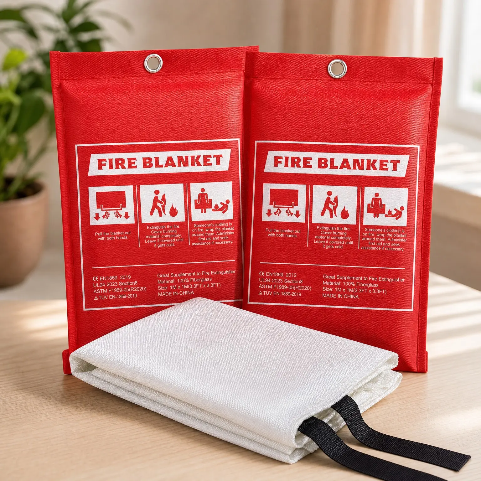 Emergency Fire Blanket for Home Kitchen - Fiberglass Fire Suppression Blanket for School, Fireplace, Grill, Car, Office, Warehouse (2 Pack, 39 in x 39 in)