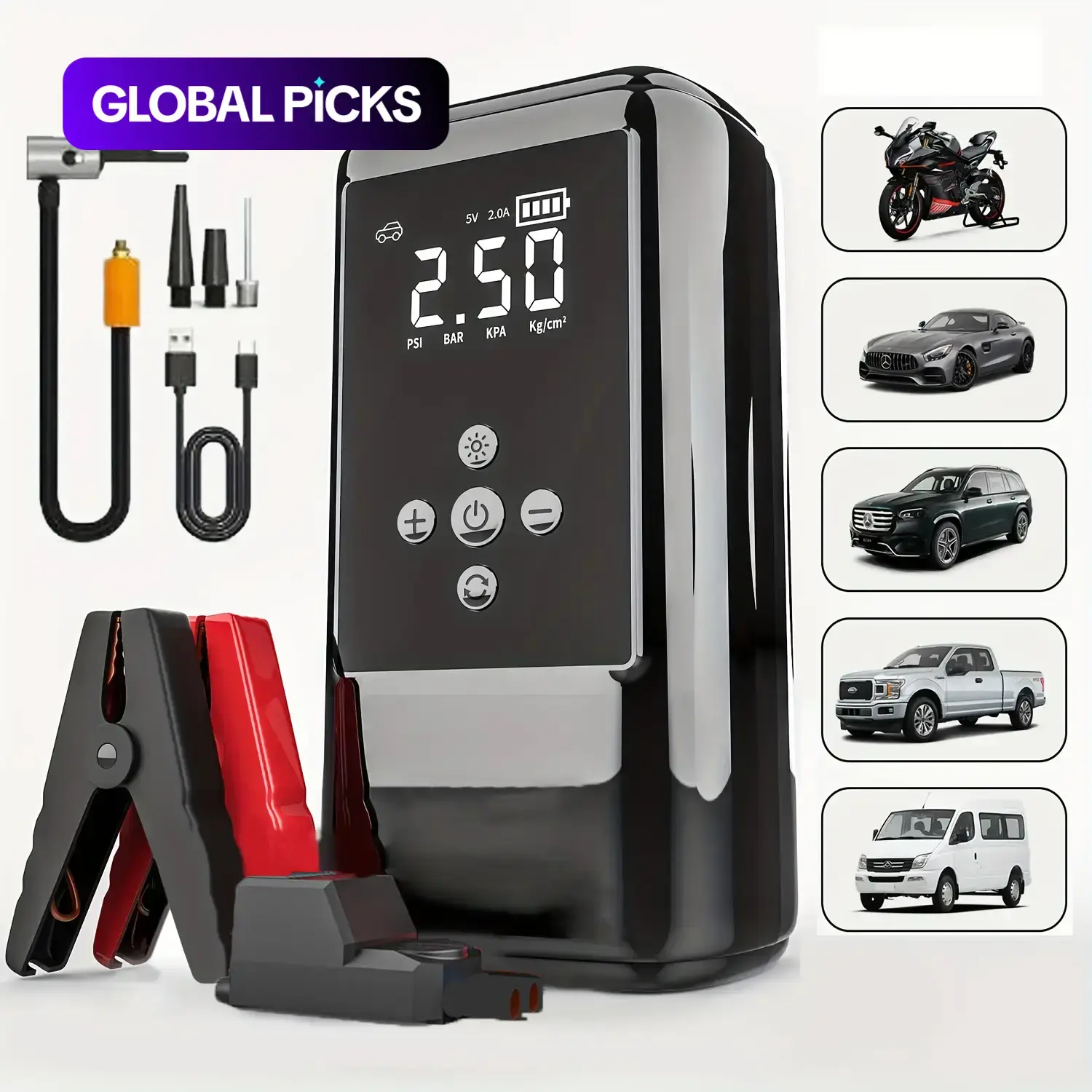 Car Battery Booster Pump with Tire Inflator, 5000A Car Battery Jump Starter (for up to 10L Gasoline or 8L Diesel Engines), 12V LCD Display, Fast Charging, Automotive Tool Kit #GLOBAL PICKS