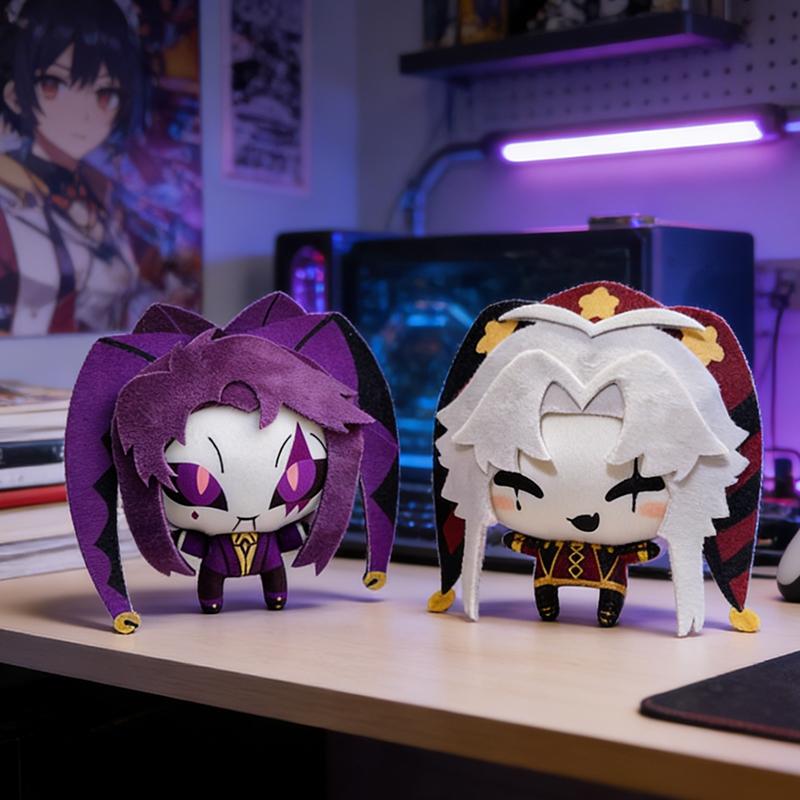 The Freak Circus Harlequin & Pierrot Plush Set 2Pcs Cute Jester Stuffed Dolls Horror Game Gift for Fans Kids