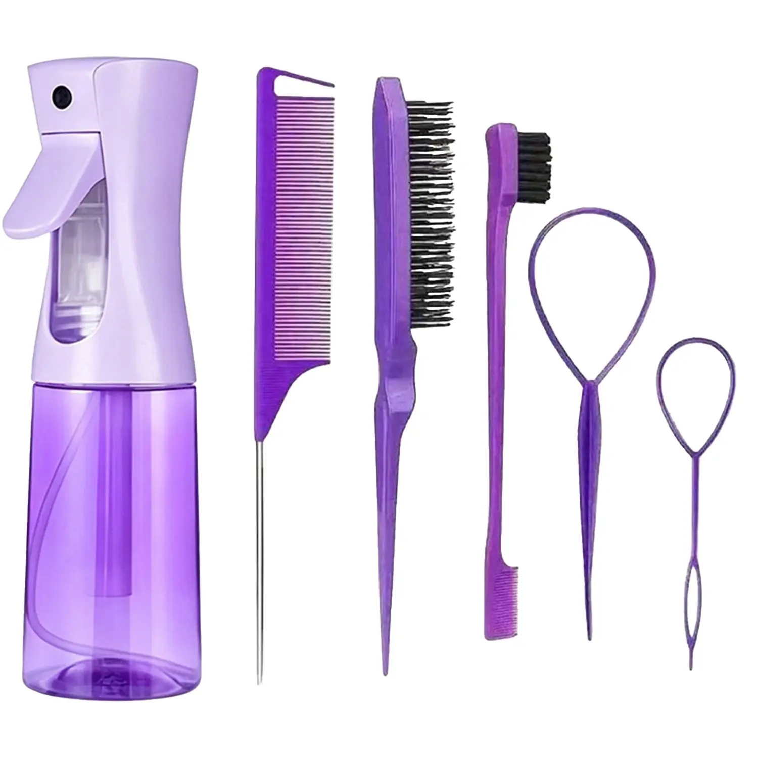 Sleek Hair Styling Kit with Fine Mist Spray Bottle, Rat Tail Comb, Edge Brush, Teasing Brush, Hair Loop Tools & Hair Clips, Complete Hair Tool Set for Smooth Edges, Clean Parting, Braids, Ponytails, Bun Styles, Curl Definition and Everyday Hair Styling Ro