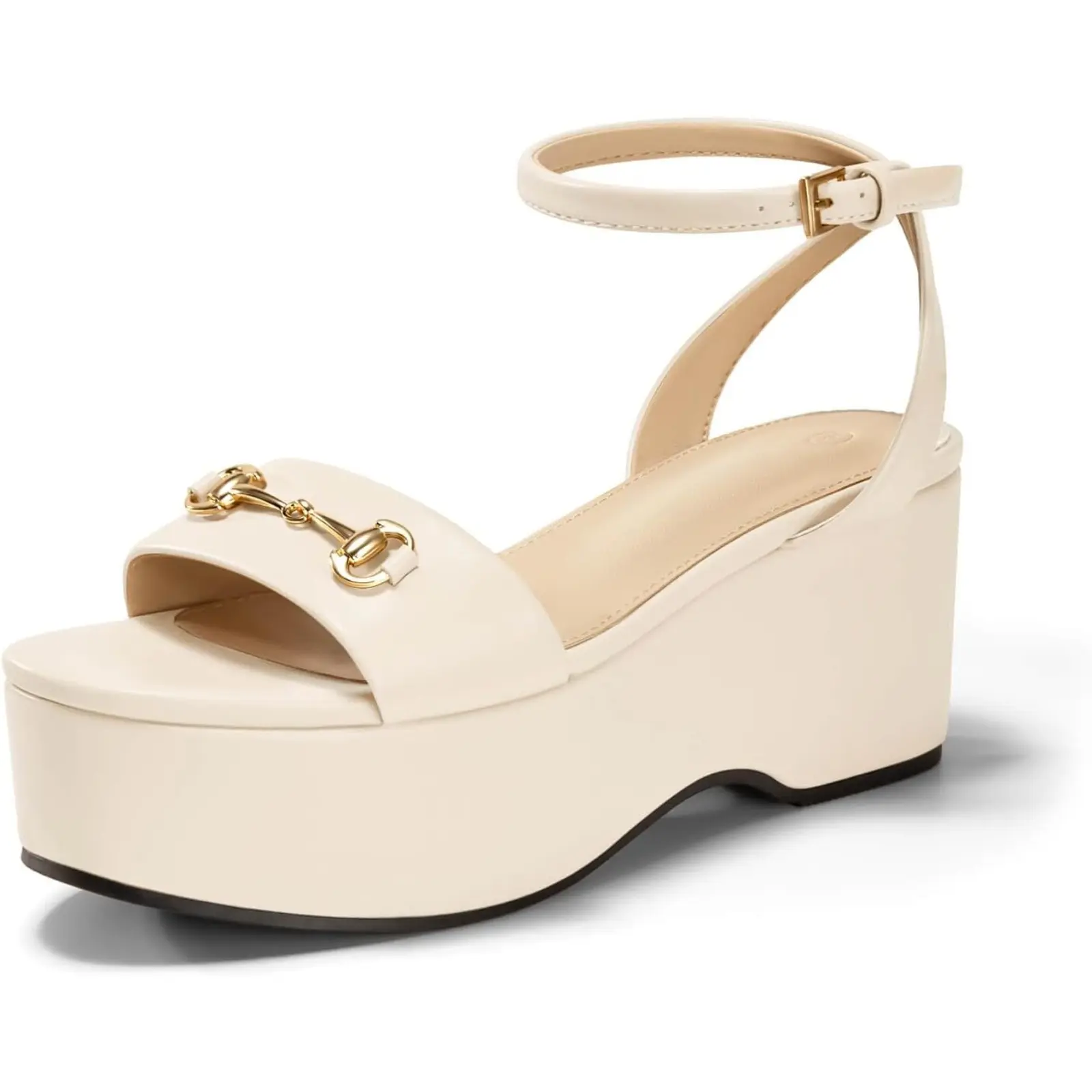 Womens Platform Sandals Chunky Wedges Heels Open Toe Ankle Strap Summer Dress Shoes with Metal Buckle