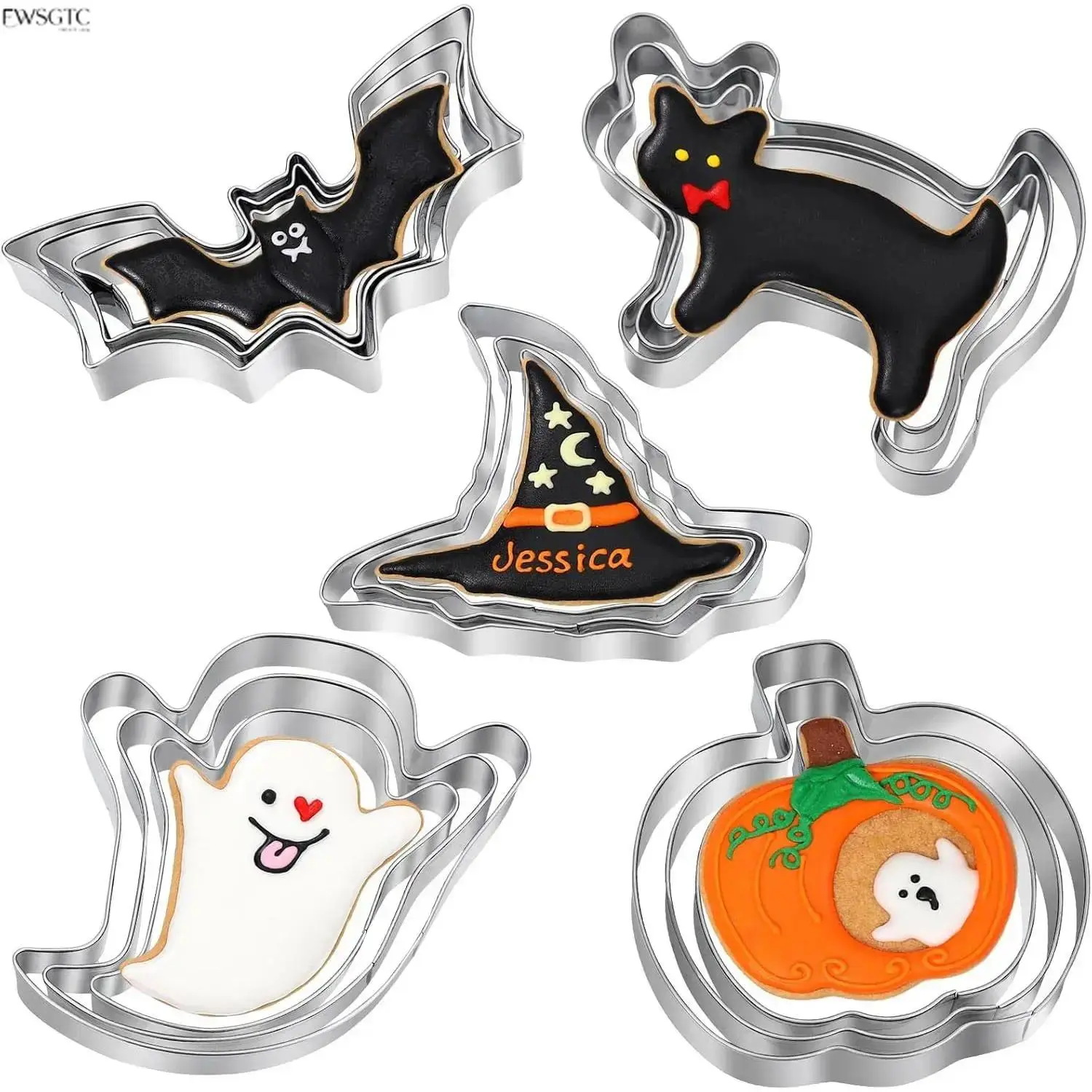 15-Piece Halloween Stainless Steel Cookie Cutter Set, Multipurpose Molds For Cookie Baking, Fondant Crafting, Sandwich Cutting And Holiday DIY Baking Party Preparation