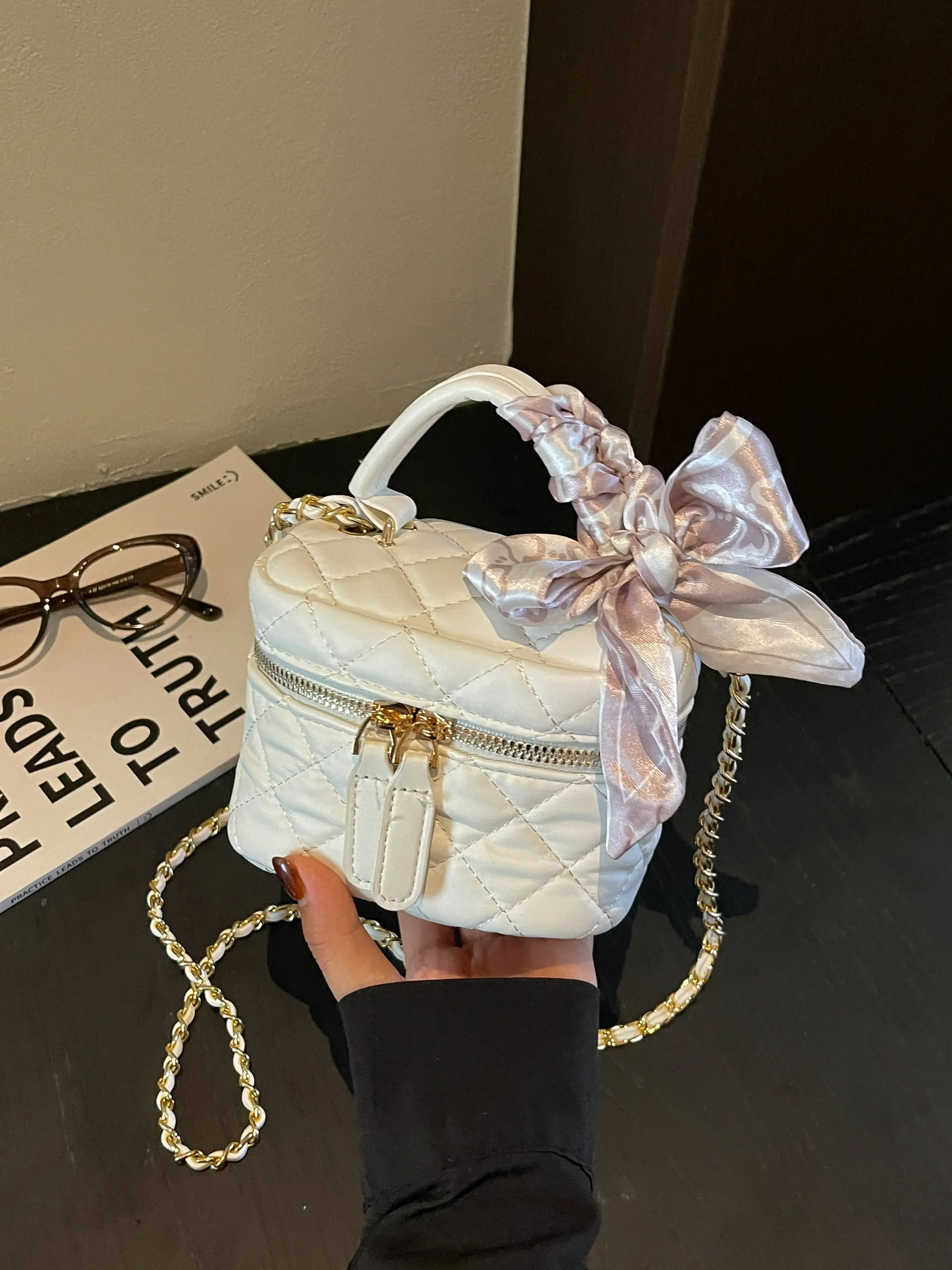 Elegant Mini Box Bag, Rhombus Pattern, Sweet Atmosphere, Handbag & Crossbody, Perfect for Dates, Shopping, Parties