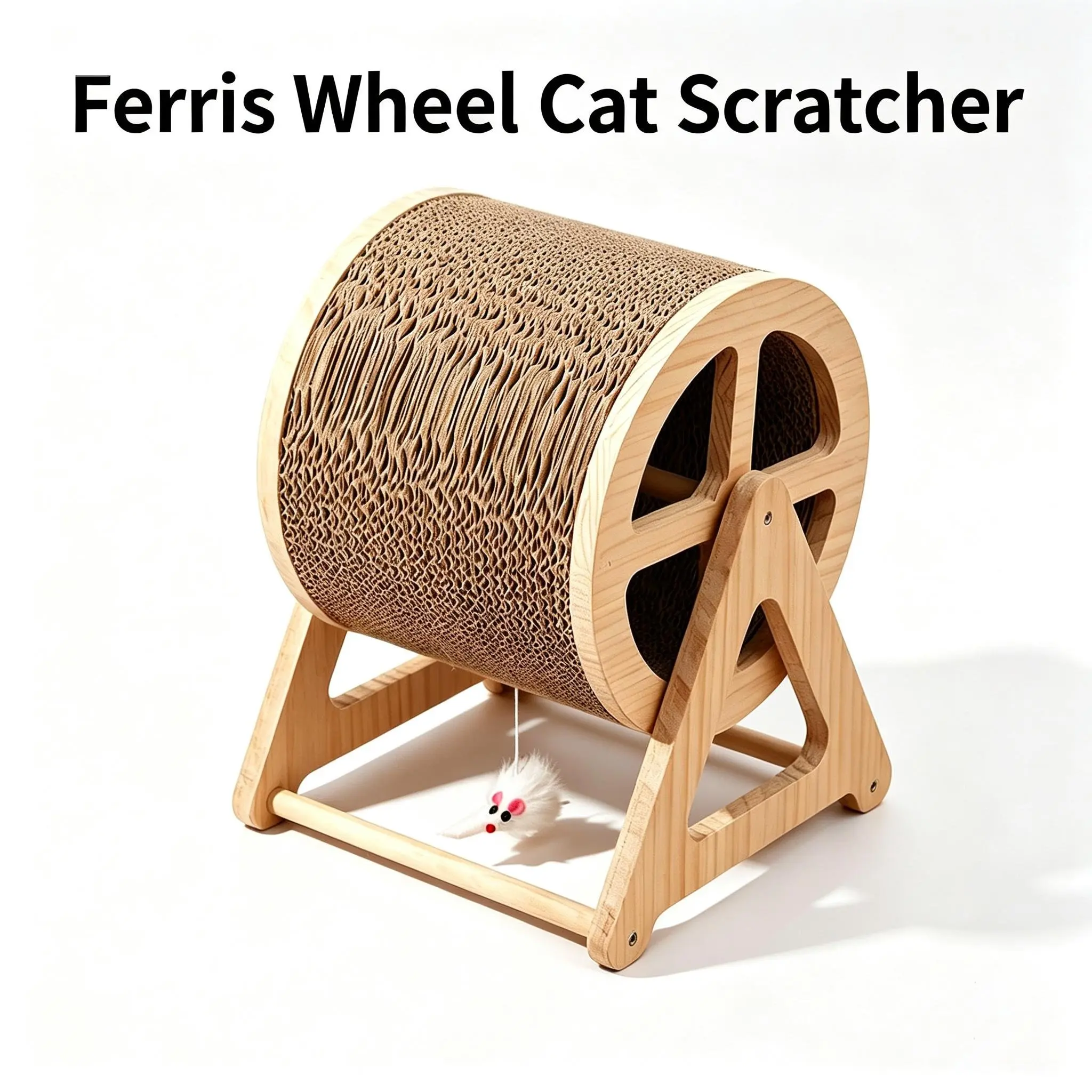 Ferris Wheel Cat Scratcher - Interactive Wooden Design for Cats with Built-in Toy for Fun and Entertainment