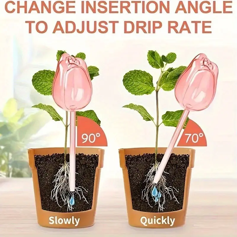 2-Piece Tulip Design Plant Watering Globes Set Pack, Long-Lasting Drip Irrigation Stakes, Automatic Watering Devices for Indoor & Outdoor Plants
