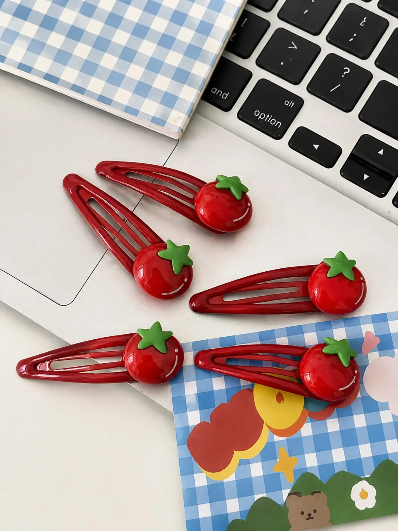5PCS Kawaii Tomato Fun Hair Clips 🍅 | Cute Red Snap Barrettes | Korean Y2K Hair Style Accessory Clips for Hair Hair Accessories