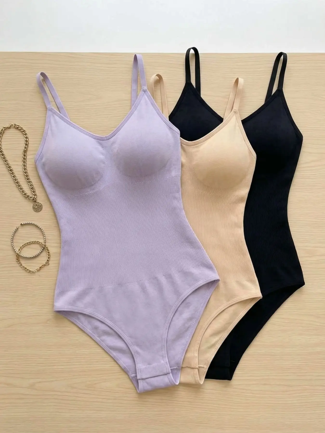 7 Pack Women’s Shaping Bodysuit Set, Seamless Spaghetti Strap Thong Camisoles, Soft Flexible Tummy Smoothing One Piece Fashion Shapewear for Jeans, Skirts and Everyday Outfits