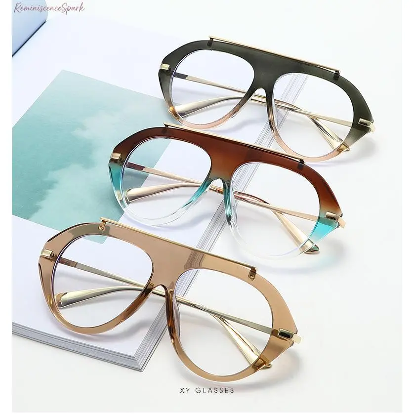 Unisex Oversized Retro Aviator Sports Eyeglass Frames - Non-Prescription Blue Light-Blocking, Smooth, Leopard Print/Champagne/Neutral Lightweight All-Match Vintage Pilot Eyewear, Back to School Accessory for Street Outfits & Daily Fashion