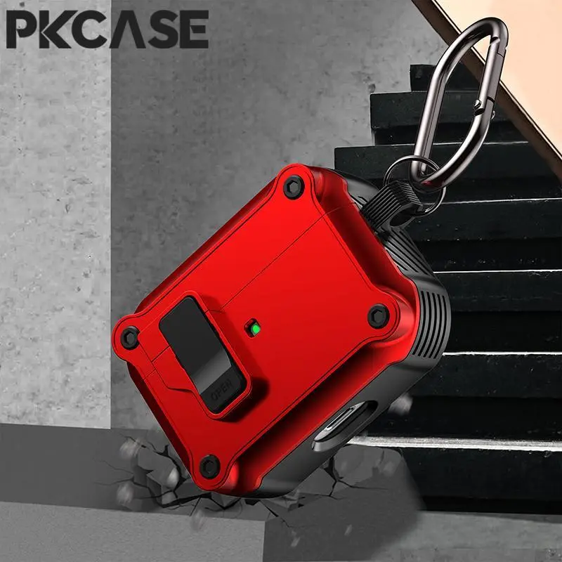 PKCASE Elastic Switch Lock Shockproof Earphone Case For Airpods 1 2 3 Keychain Headphone Cover For Airpods Pro 2