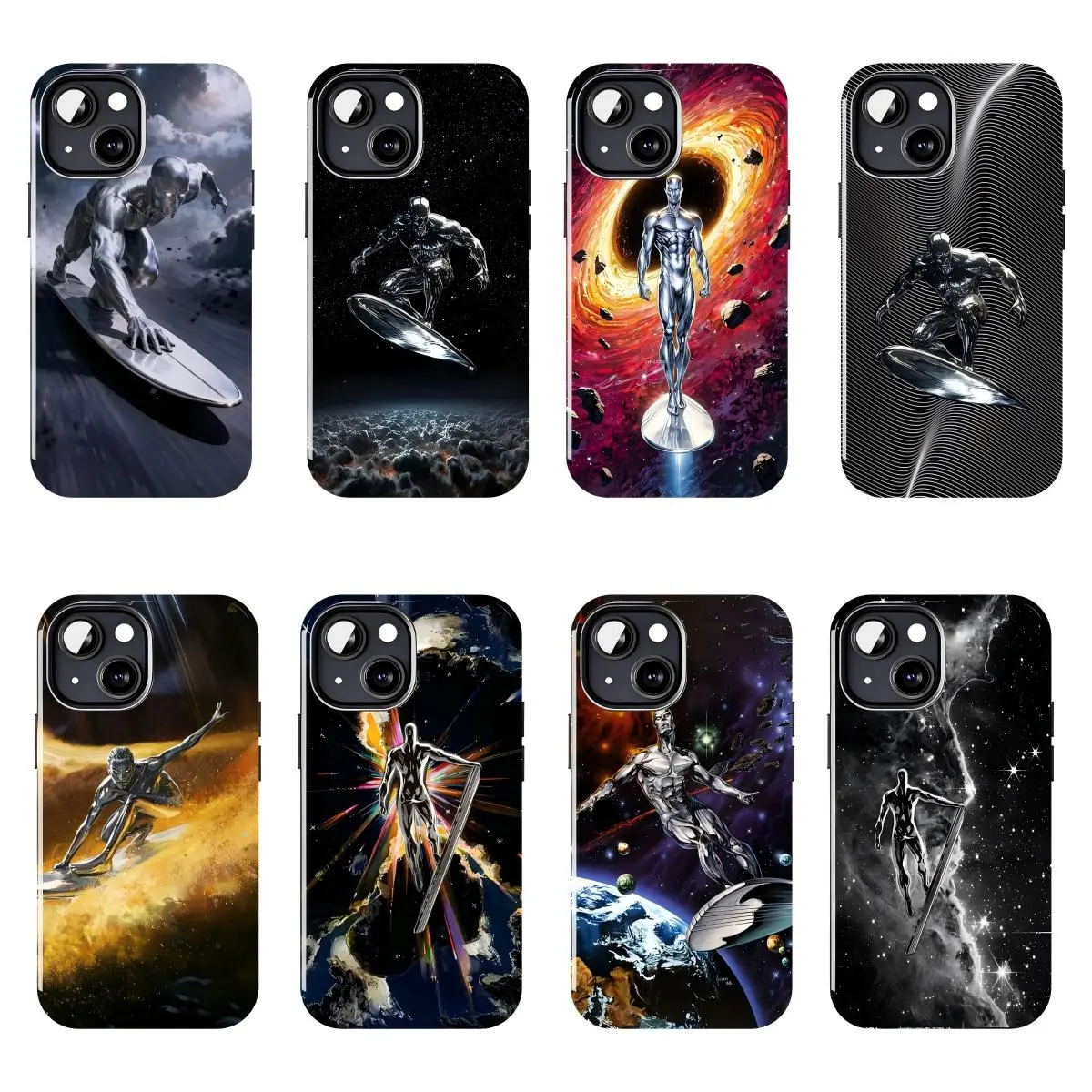Silver Surfer Phone Case Cosmic Superhero Space Surf Compatible with iPhone 11–17 Pro Max/Plus Series and Samsung Galaxy S23–S25 Series