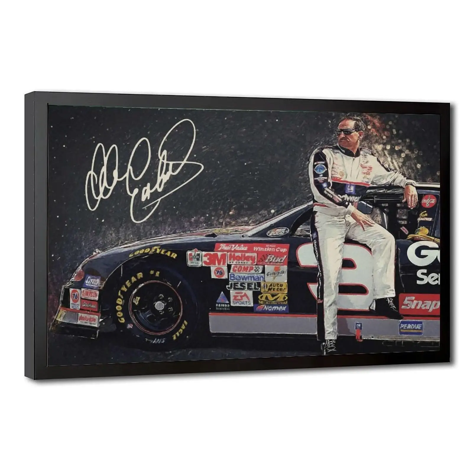 Dale Earnhardt Sr Signed Daytona 500 Newspaper Canvas Print - NASCAR Legend Driver Minimalist Artwork Photo Set, Home Decor Wall Hanging for Man Cave, Garage