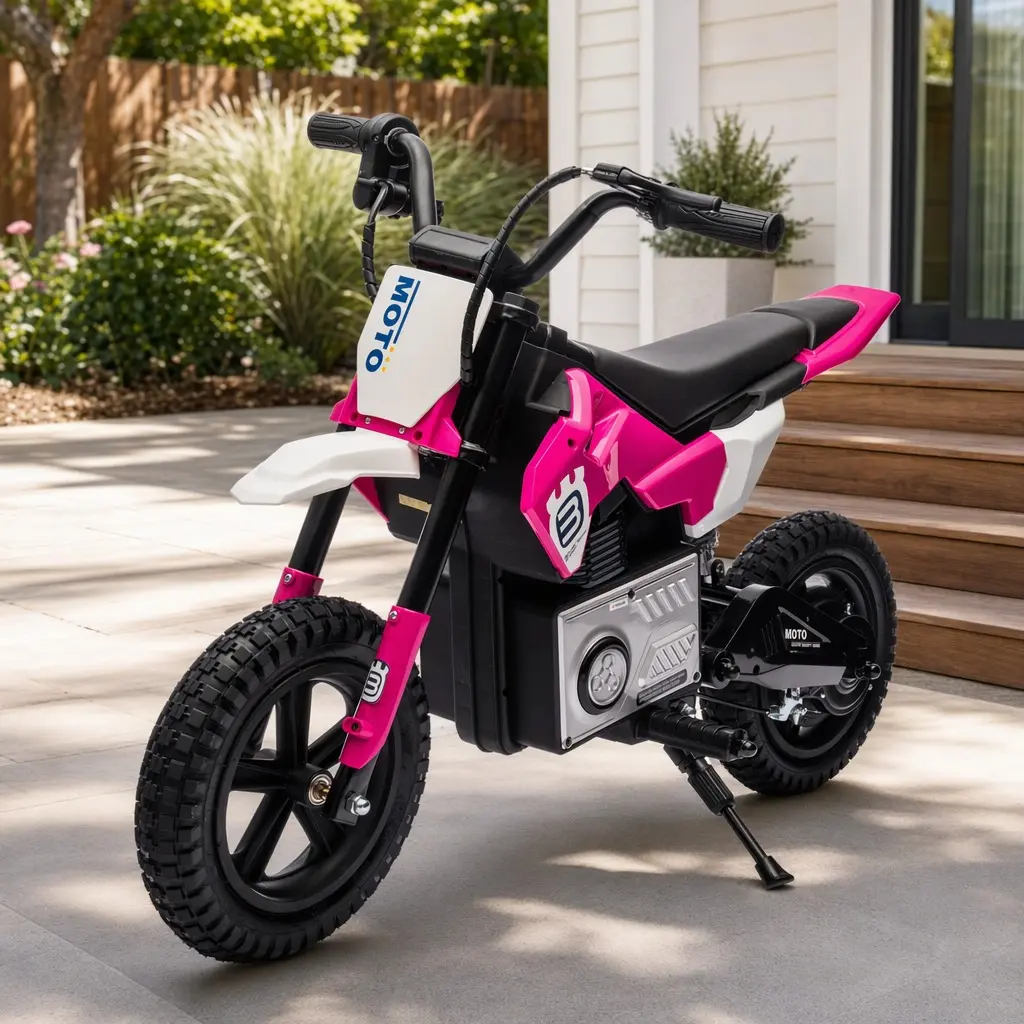 ARCH 24V Kids Ride On Electric Motocross Motorcycle, 200W High Speed Hub Motor, Rear Wheel Shock Absorber, Adjustable Speed, LED Breath Lamp, Bluetooth Music, Speeds 3.11-9.32 MPH, for Kids Aged 5-12, Pink Polypropylene, Pink Color Options