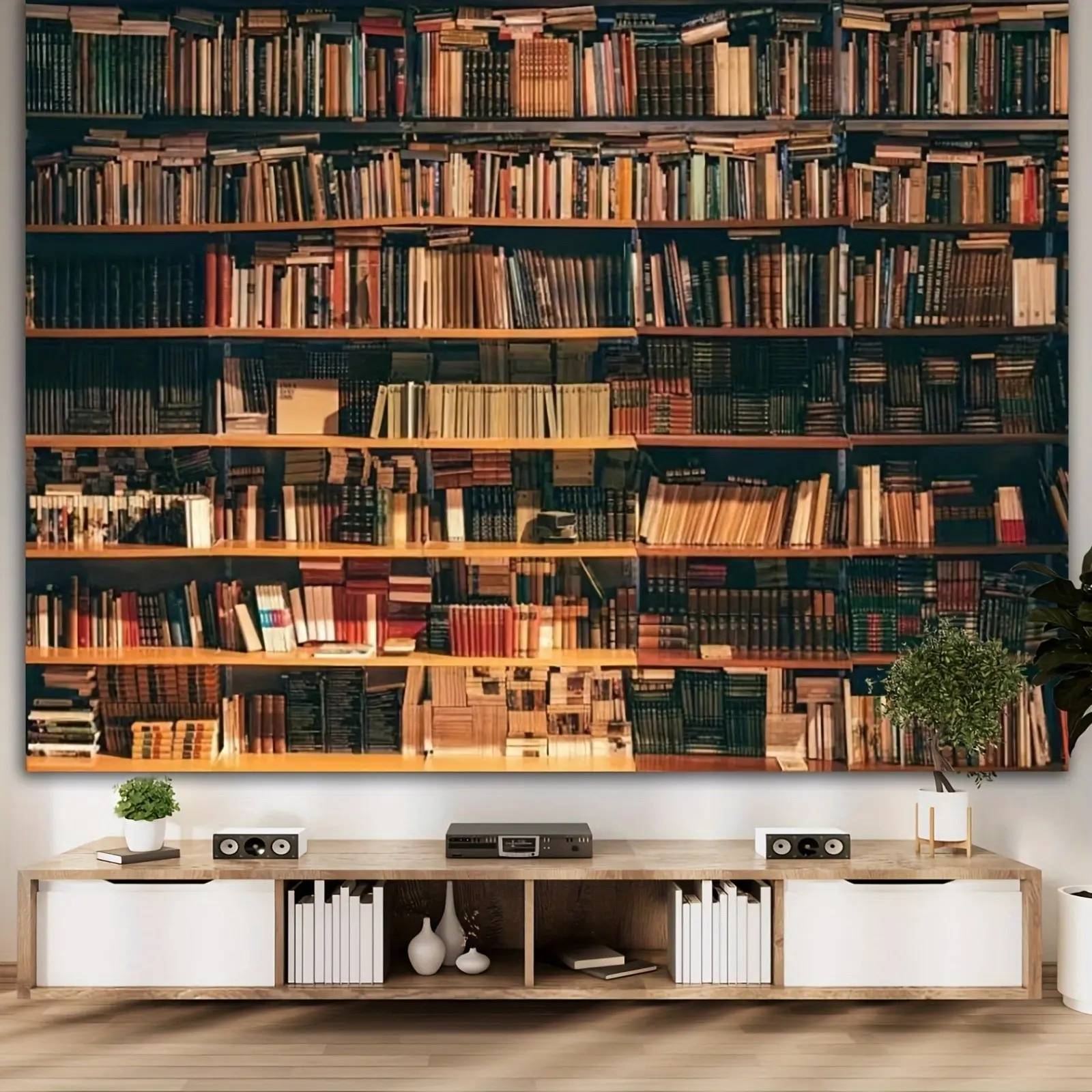 Large Medieval Bookshelf Tapestry, Polyester Material, Three Sizes 59.1x79 Inches/70.8x119 Inches/90.5x158 Inches, Artistic Wall Decor for Living Room, Bedroom