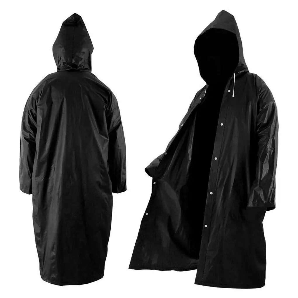 Unisex EVA Thick Plastic Raincoat - 1pc 145*68CM Black Durable Rainproof Hoodie, Motorcycle Camping Protective Gear