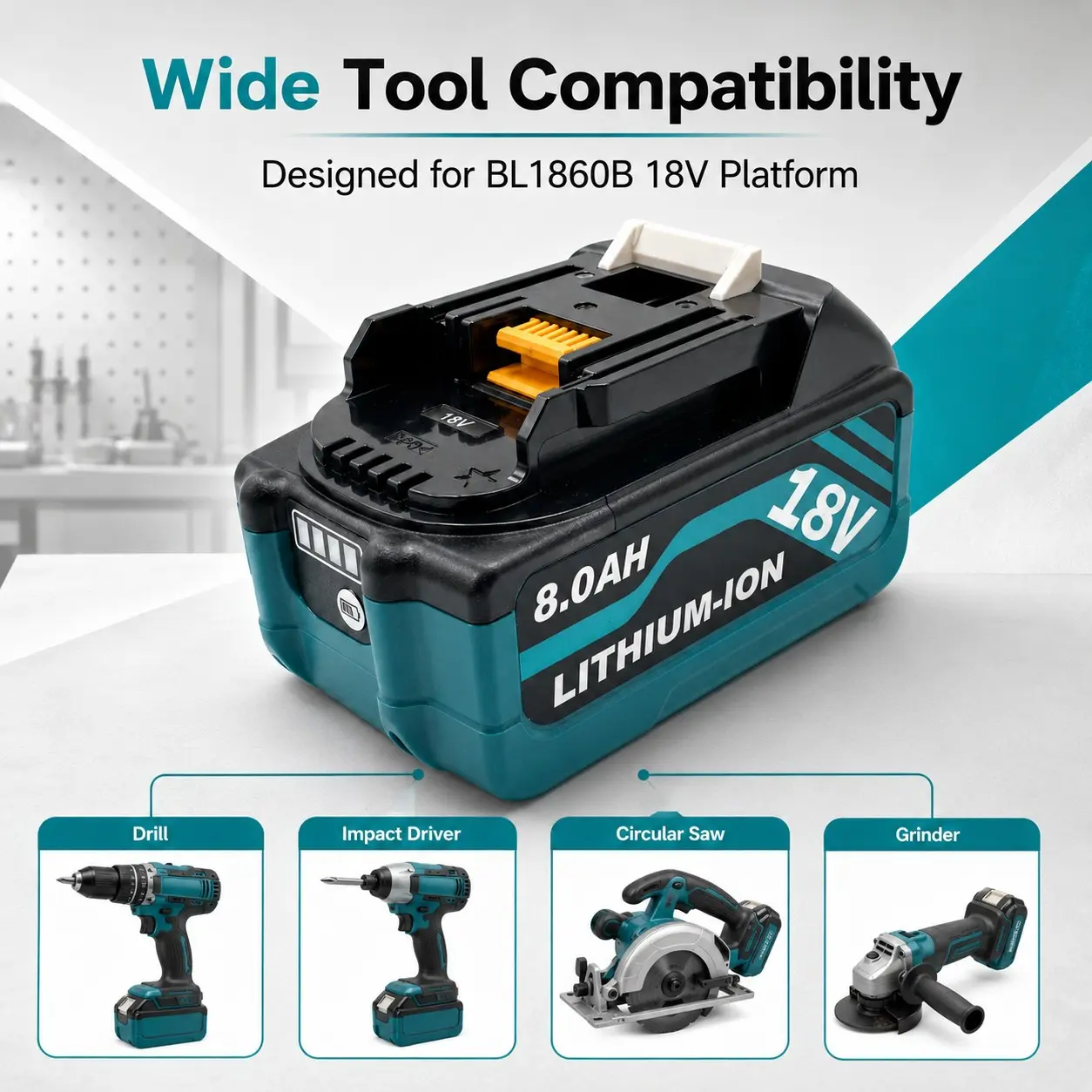 Free shipping 2 packs of 18V Makita 8.0Ah replacement batteries, Cordless tool batteries, BL1850B BL1860B for power tools DHP481Z, DHP458Z, DGA454Z, DJR187Z LXT-400, with LED indicator, garden tool & DIY batteries