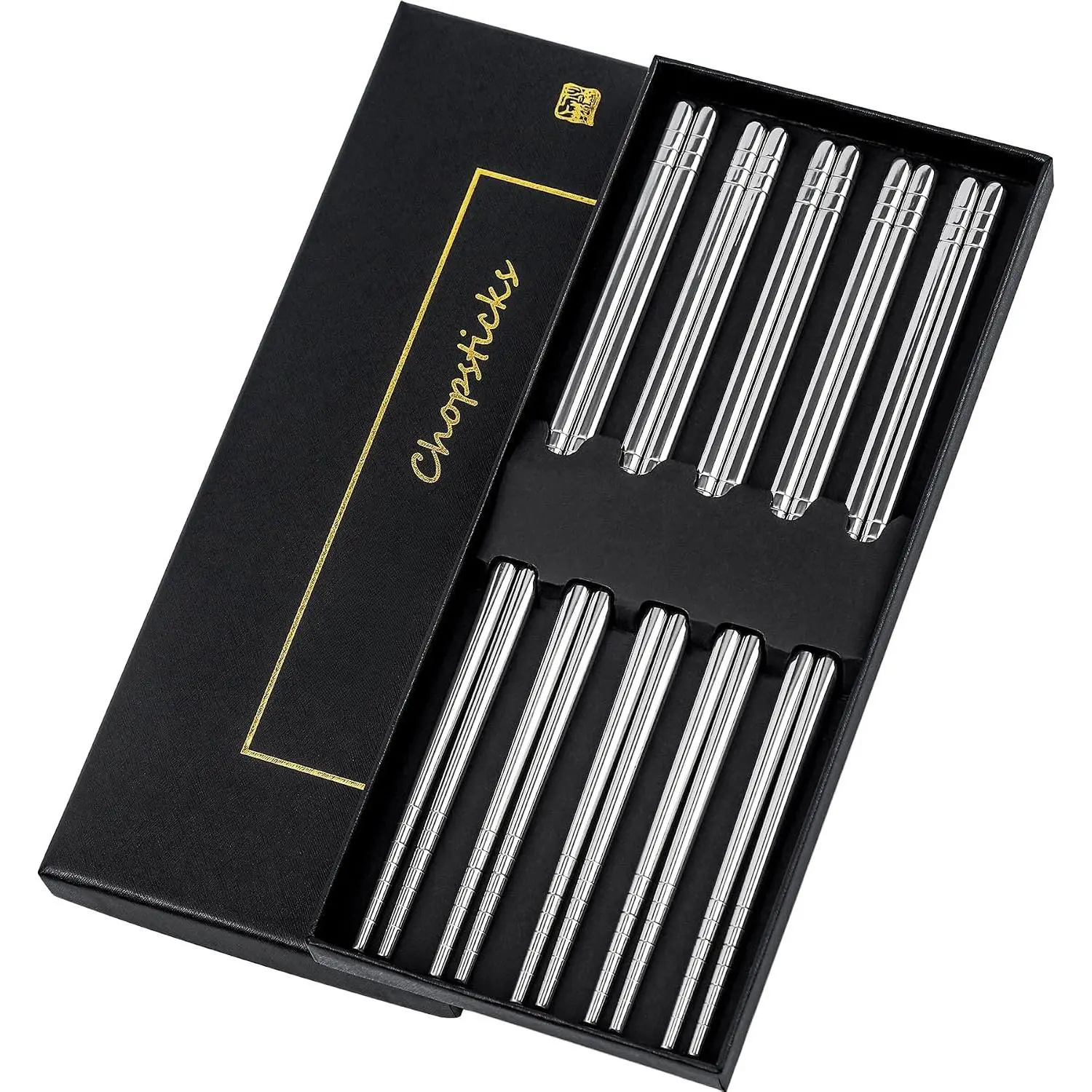 Stainless Steel Chopsticks, Metal Alloy Chopstick,  Non-slip Design Chop Sticks, 5 Pairs  Set,