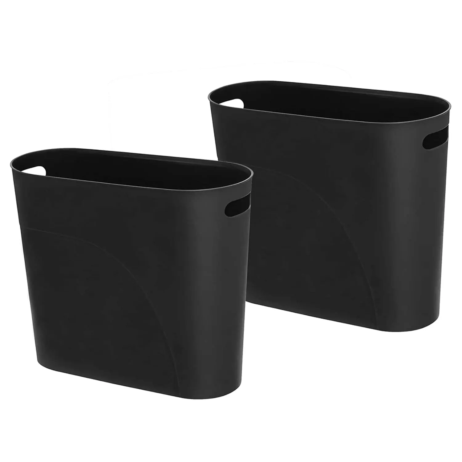 Small Trash Can Plastic Bathroom Wastebasket 3.2 Gallon Slim Garbage Container Bin with Handle for  Kitchen Bathroom Bedroom Office, 2 Pack (Black)