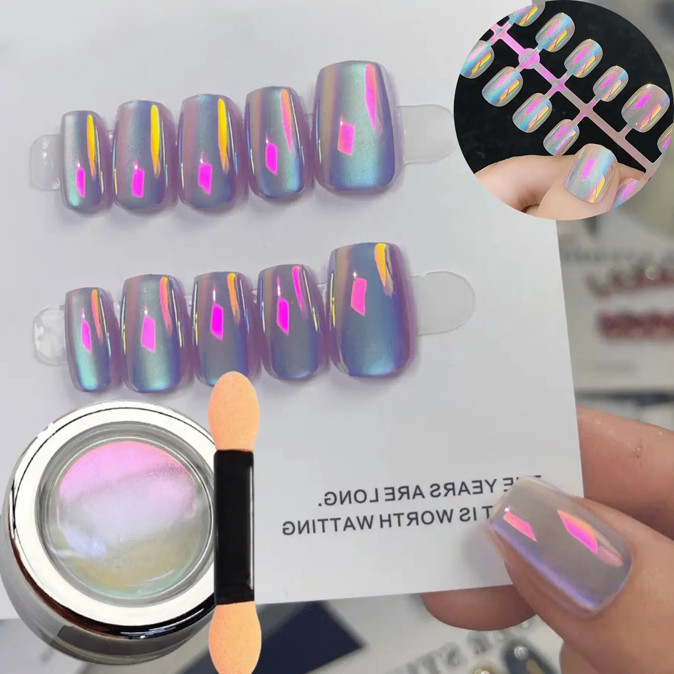 Luxurious Magic Purple Red Fine Sparkling Metal Mirror Illusion Ice Aurora Shining Pearl Light Powder Nail Art Supplies DIY Decoration Nail Art Products, Suitable for Festival Parties, Equipped with Application Tools (0.5g/bottle)