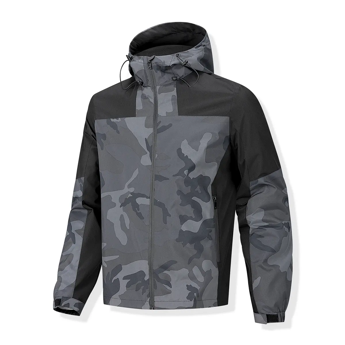 Men's Long Sleeve Tactical Camo Panel Hooded Coat - Full Zipper Closure, Multiple Utility Zipper Pockets, Adjustable Wrist Cuffs, Lightweight Wear-Resistant Waterproof Material, Loose Cut Menswear Sportswear Plain Outerwear for Spring, Autumn Outdoor Use,