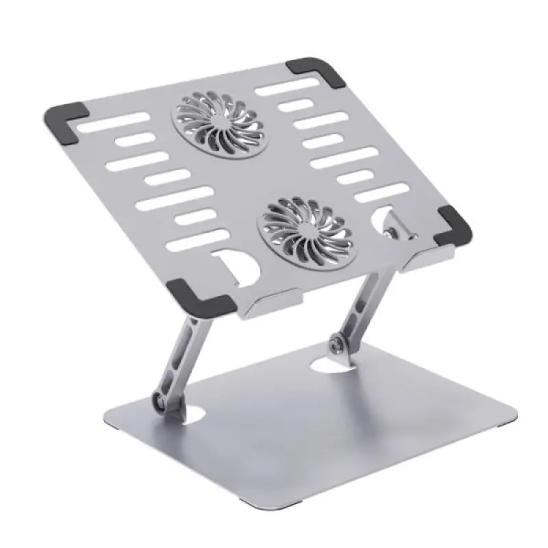 Adjustable Laptop Stand with Dual Cooling Fans, Foldable Aluminum Notebook Riser with Ventilated Panel and Non-Slip Pads for Desk, Home and Office