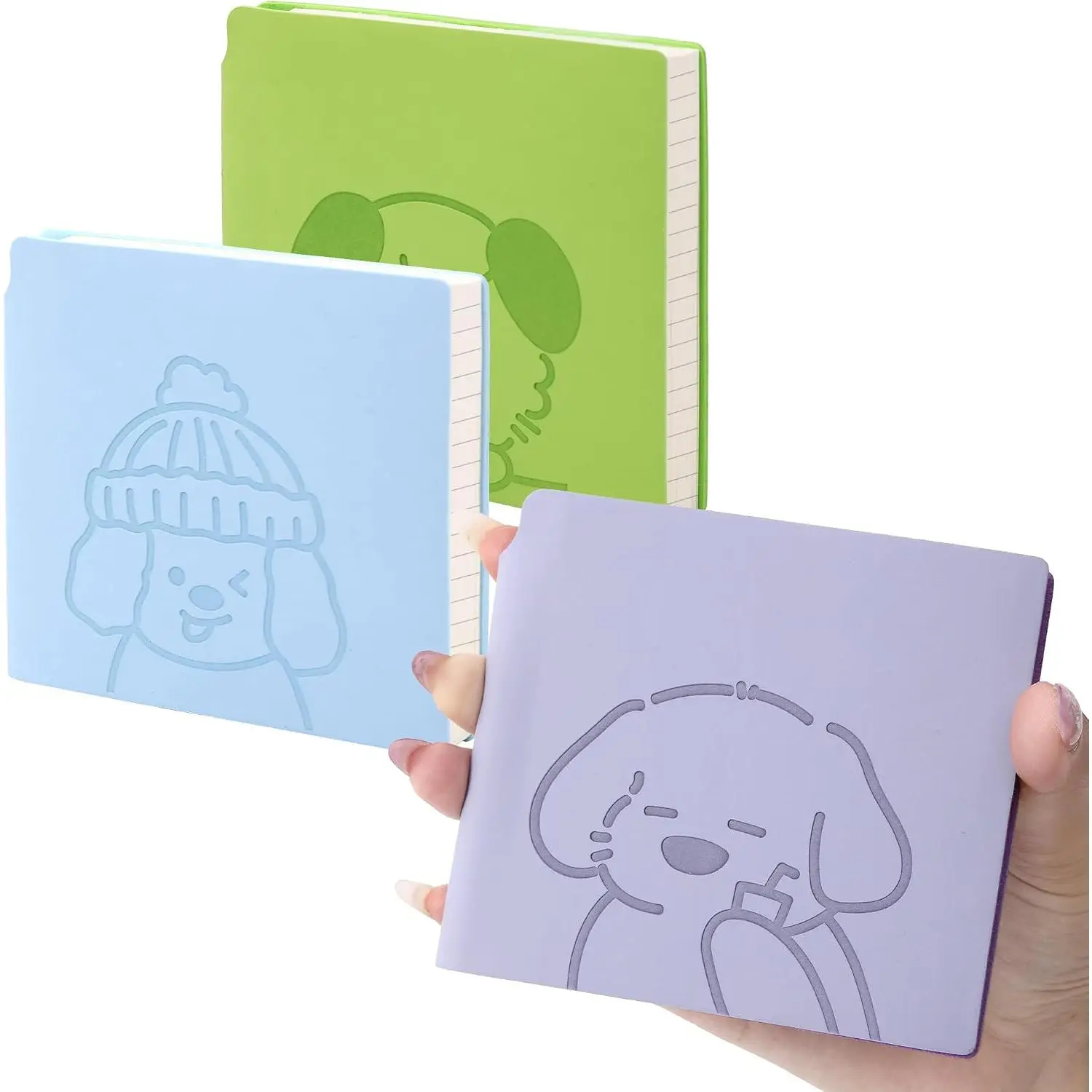 3 Pack Mini Grid Notebooks Pocket Size Graph Journal  600 Pages Compact Grided Notebook Small Softcover Vegan Leather Cartoon Puppy   Cute Notepads for Students Travelers Diary Writing Note Taking Lay Flat, 3.9"x3.9" Inner(Mini Square)