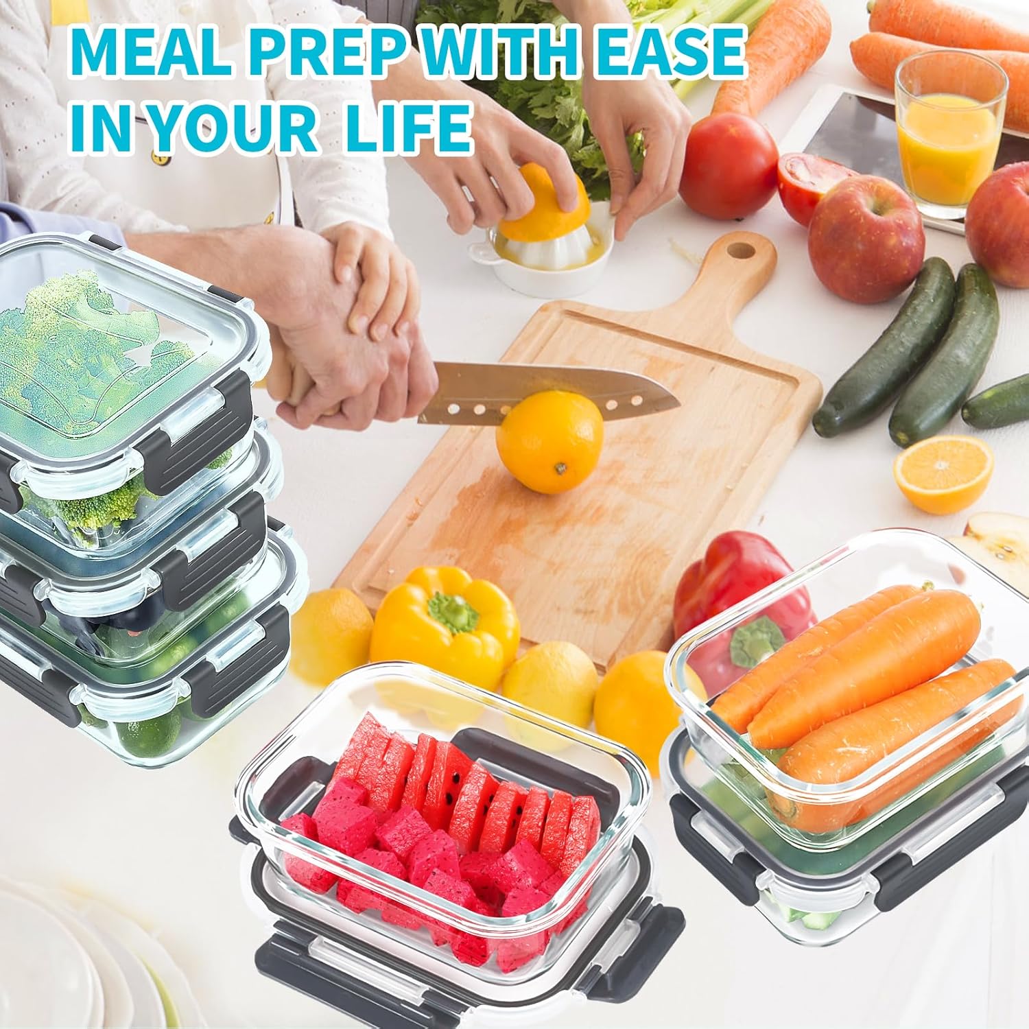 5pcs Stackable Refrigerator Storage Containers with Sealing Lids - High Transparency PET, Reusable & Durable for Fruits, Vegetables, Meats - Ideal for Kitchen, Cabinet & Fridge Organization, Refrigerator Organizers and Storage