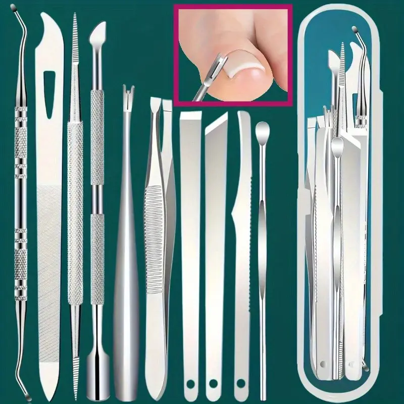 10-Piece Stainless Steel Ingrown Nail and Callus Removal Kit, Odor-Free Pedicure and Manicure Set, Portable Storage Box, No Power Required