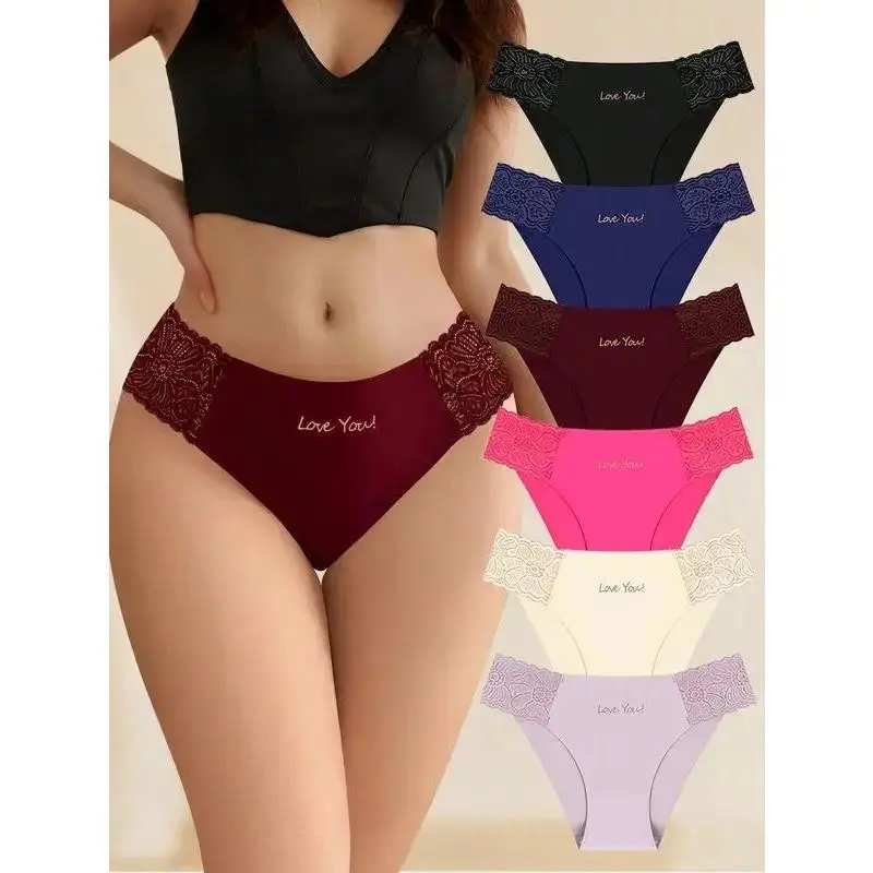 Women's Lace Fitted Panty Set, 6-Pack Floral Thong Knickers, Comfortable Fashion Underwear for Vacation, Fashion Comfy Underwear