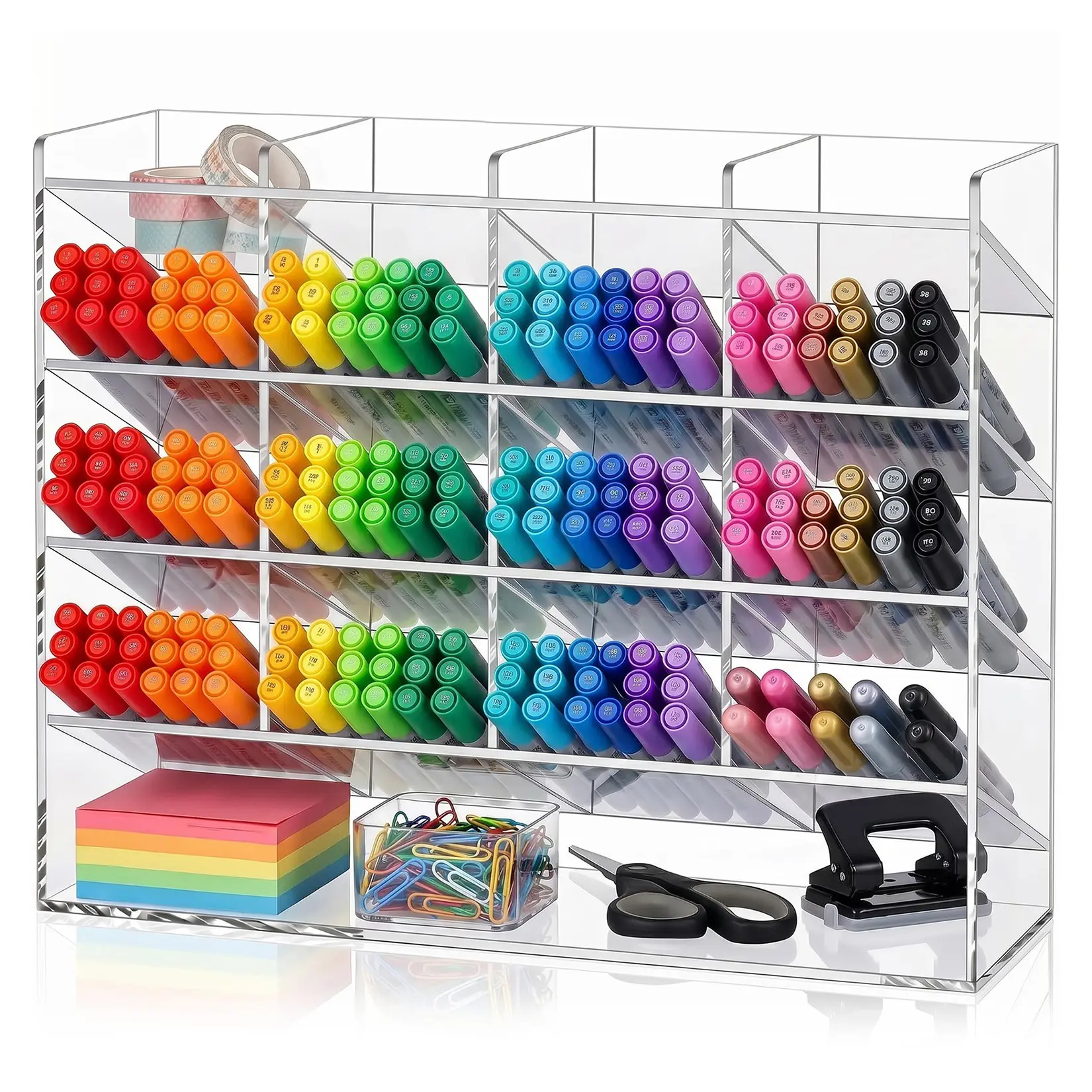 Clear Acrylic Tiered Desk Organizer – Multi-Purpose Storage Rack for Markers, Pens, Makeup & Art Supplies – Space-Saving Display Holder with 3 Tiers & Deep Shelves