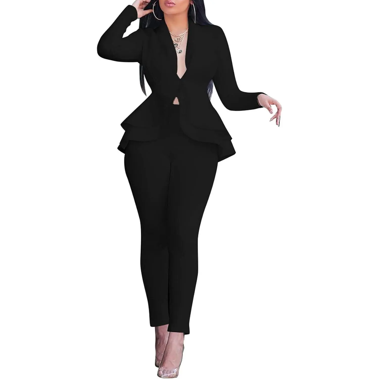2 Piece Outfits for Women Long Sleeve Dressy Blazer Pants Suits | Business Casual, Suits for Women, Sexy Two Piece, Funeral, Church, Work Office, Interview, Graduation