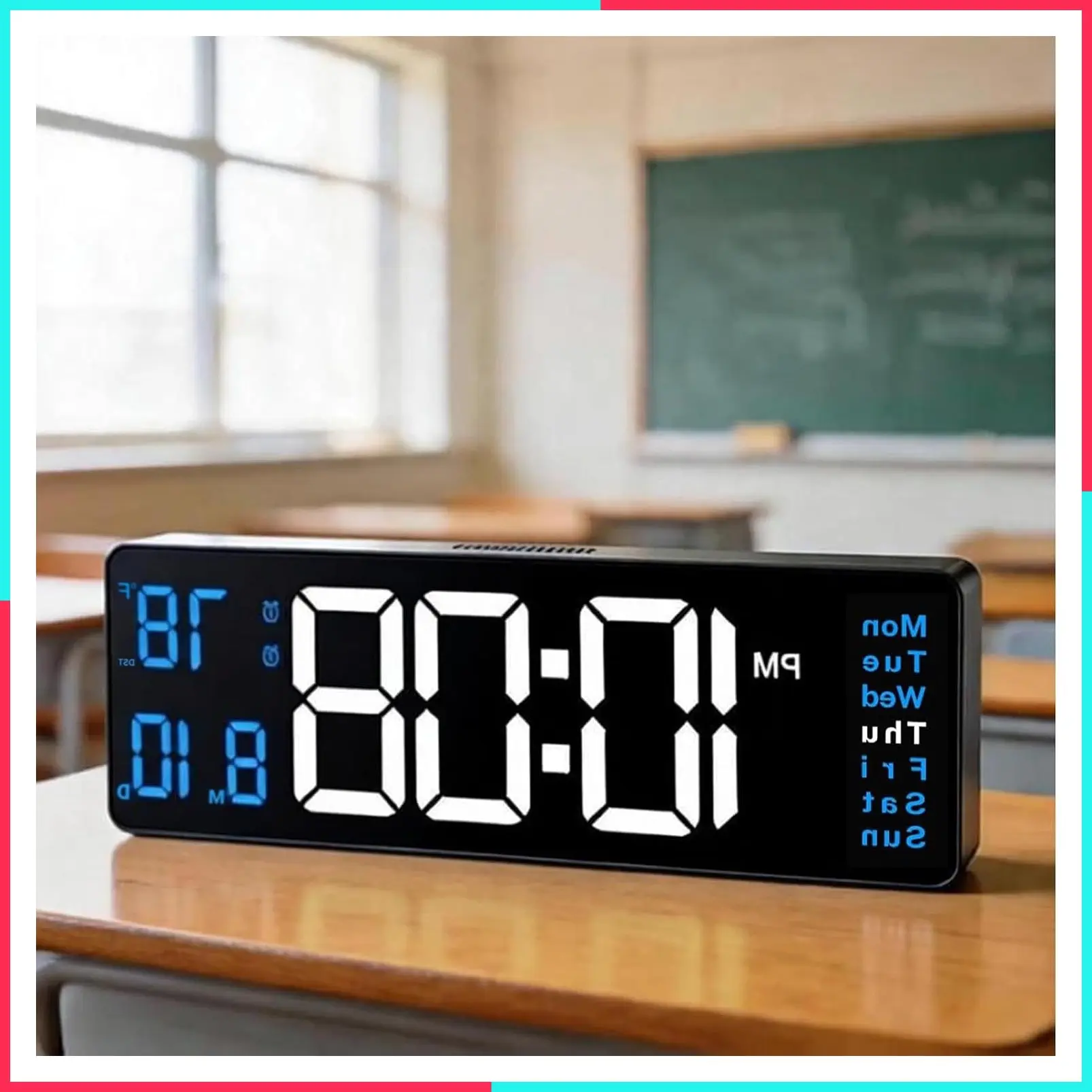 16" Large Digital Wall Clock with Remote Control, Date, Week, Alarm, Temperature, Night Light for Classroom, Living Room, Bedroom, Gym, Office (Blue)