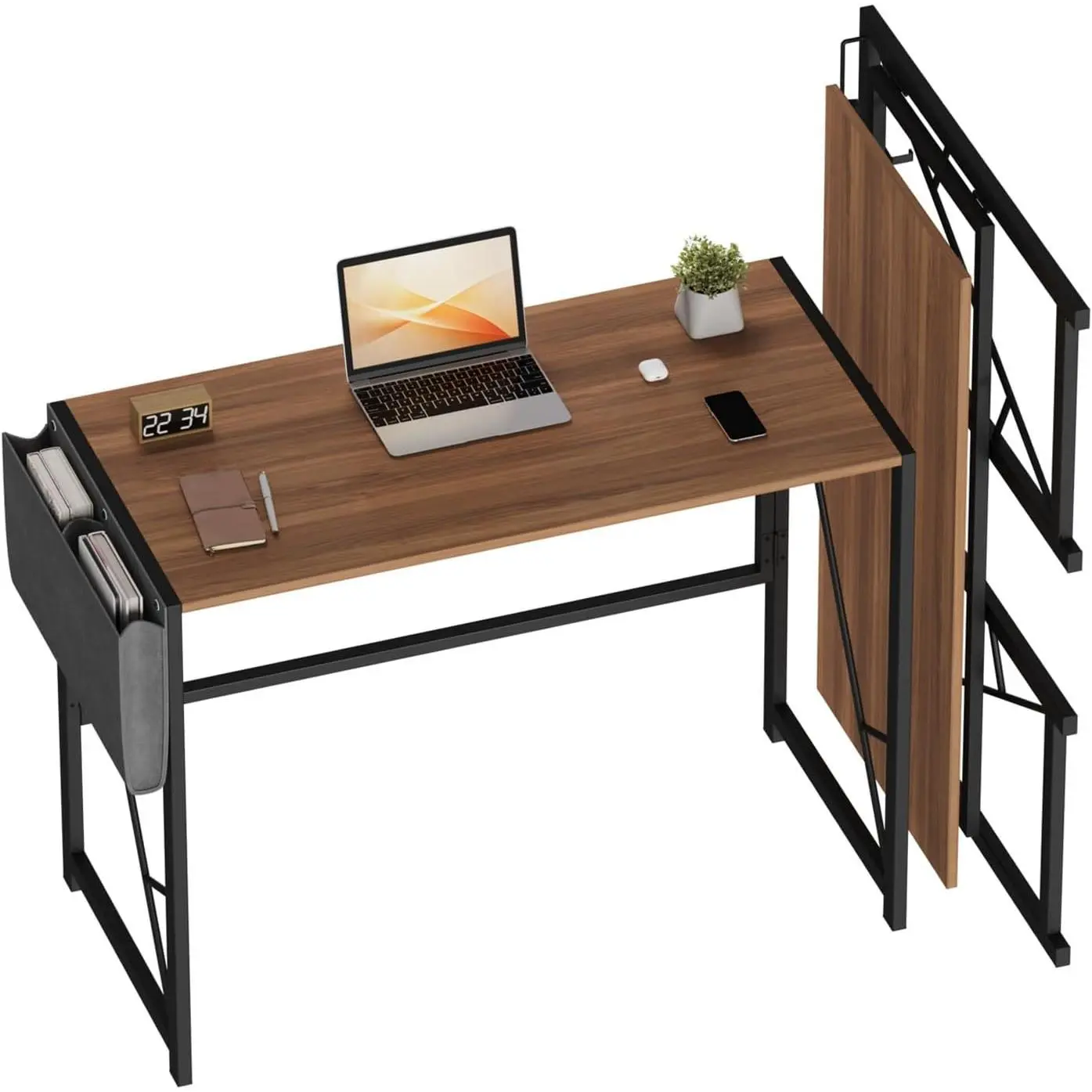 Gaomon 39.4 in Rectangular Foldable Home Office Desk - Rustic Brown, with Headphone Hook, Storage Bag, Space-Saving Writing Desk for Small Spaces, Easy to Assemble