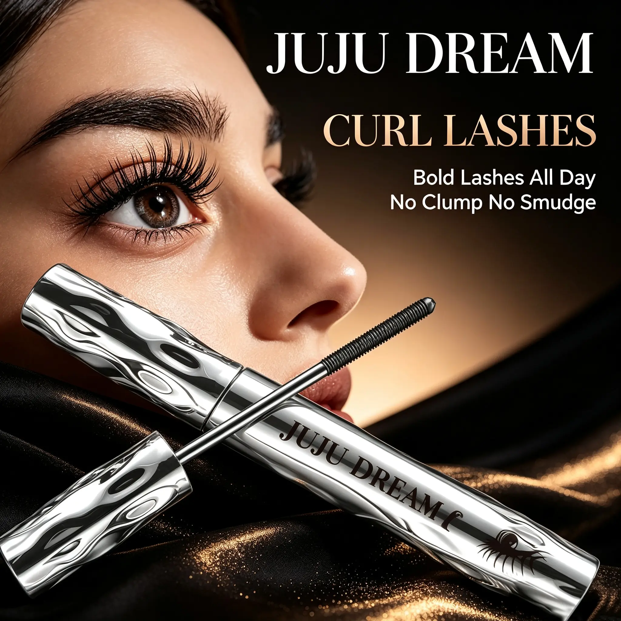 JUJU DREAM 3D Curling Mascara with ultra-fine tiny metal spiral brush, precisely coats every short and inner corner lash for elongated, dense and long-lasting lifted curl effect. Smudge-proof long-wearing formula holds curl all day without drooping.