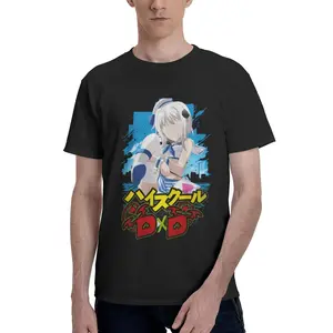 Highschool DxD Anime Graphic Men's T-Shirt - Black casual short-sleeved crew neck T-shirt with Japanese manga art, DxD lettering and character designs - suitable for anime lovers in spring, summer and autumn, birthday gifts, anime conventions and casual o